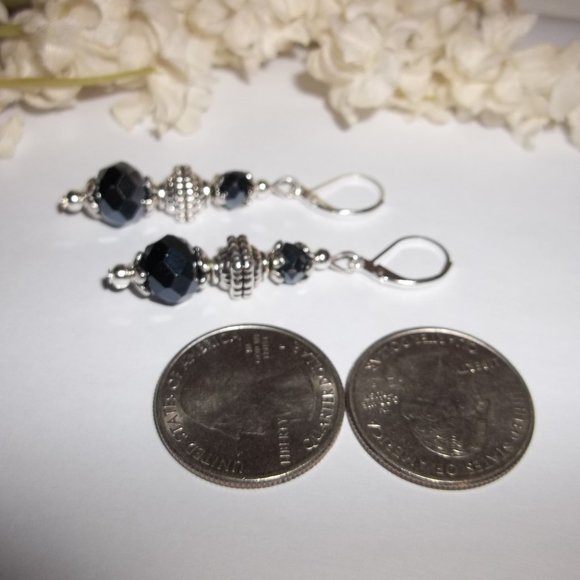 Navy Blue Beaded Glass Earrings Dangle Drop Silver Lever Back Jewelry Gift 7051 - Picture 4 of 8